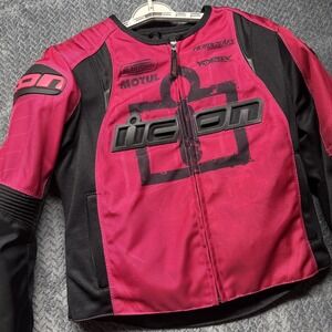 ICON Motorcycle Jacket Pink Black Medium Armor Padded Overlord Type 1 Riding